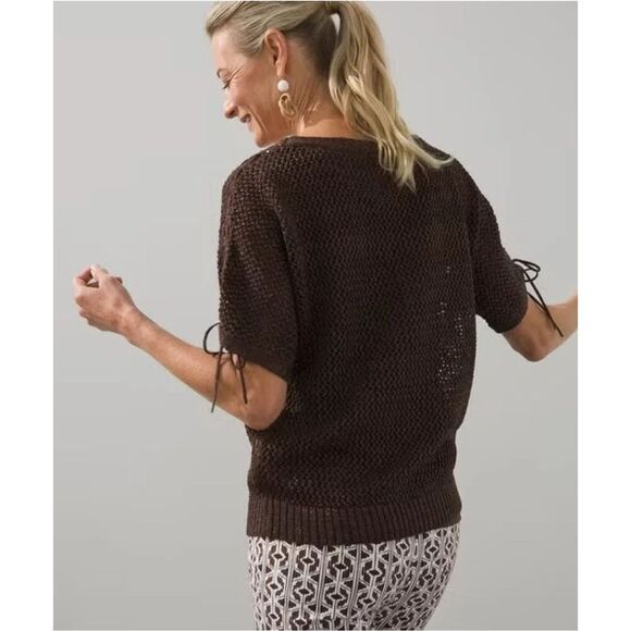 Chico's Pullover Sweater Shimmer Metalic Espresso Shoulder Detail Size 1 US Med - Picture 7 of 11